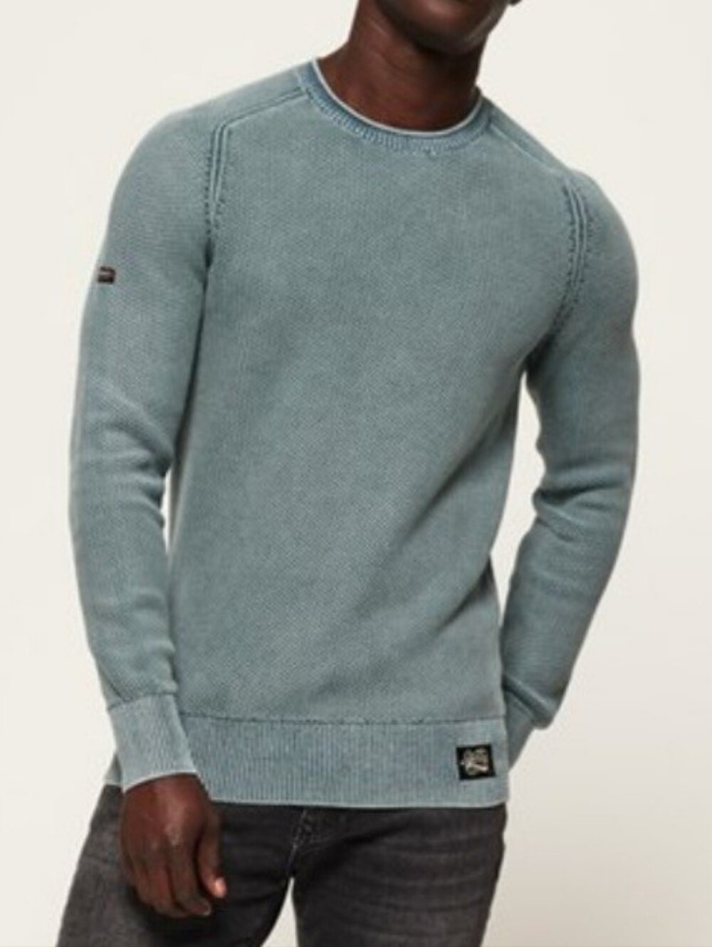 Superdry Mens L.A. Textured Garment Dye Cotton Crew Sweater Large